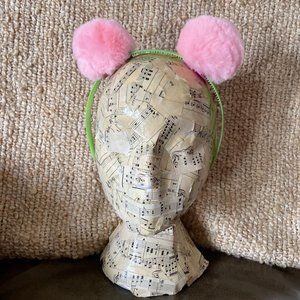 Handcrafted pom pom headband. Pink on Green. New!